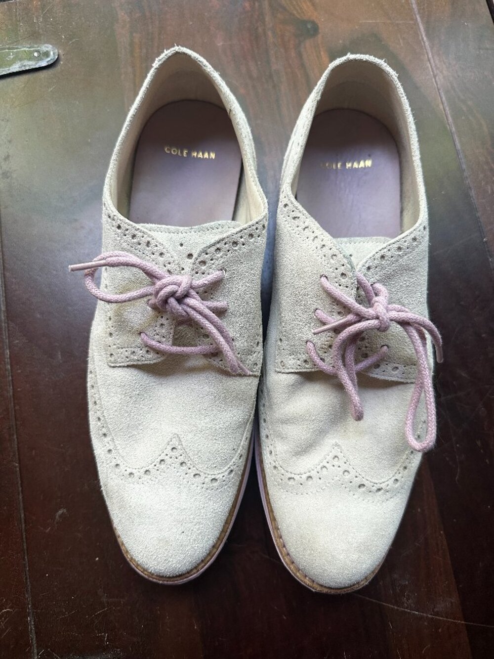 Cole Haan LunarGrand Wingtip Oxford Women's 8 | Cream/Ivory Suede | Lavender